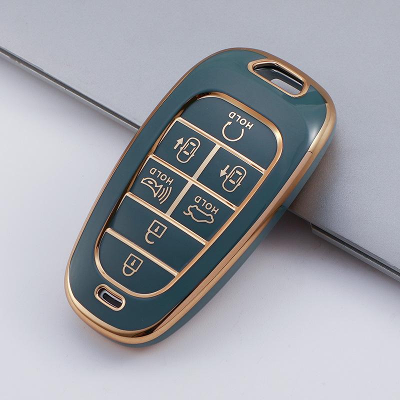 4/5/6/7 Buttons Gold Edge TPU Remote Key Fob Case Cover for 2020-2021 Hyundai Sonata Nexo DN8 Santa Fe TM Tucson NX4 Staria Ioniq