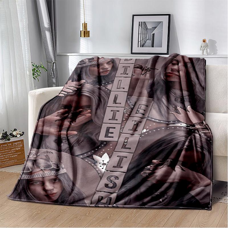 Fashion Billie Eilish Singer Star Flannel Blanket Soft Warm Throw Blanket for Bedroom Living Room Bed Travel Camping Picnic Gift