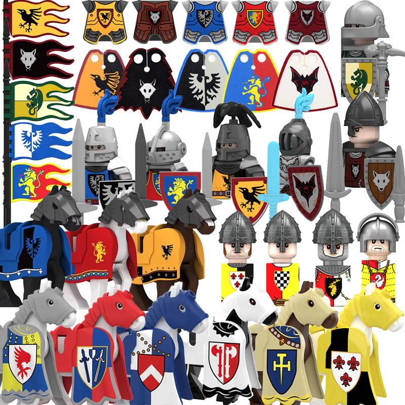 Medieval Military Castle Knight Army Set Building Blocks Green Dragon Wolf Warrior The War of Roses War-horse Weapons Brick Toys