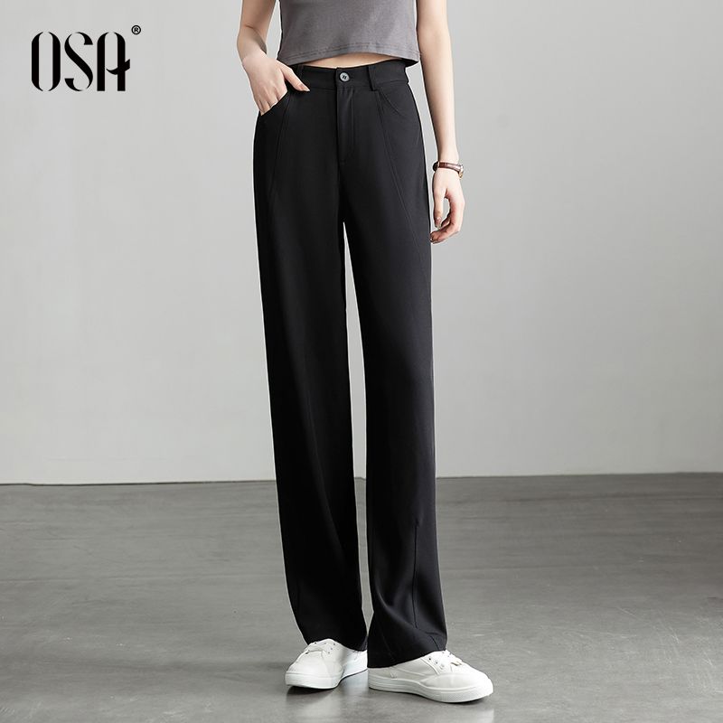 

OSA OSHA Loose Straight-leg Draped Casual Pants Women s Spring 2025 New Arrival Drooping Slimming Narrow Version Loose Pants Black S