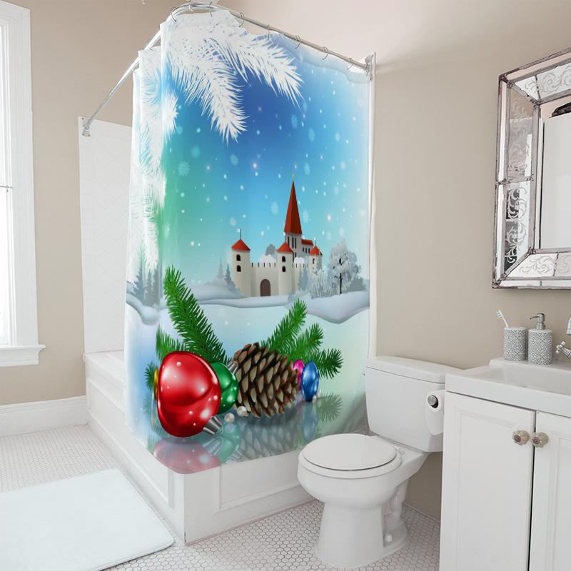 TU Winter Holiday Shower Curtain Festive Christmas Forest Deer Reindeer Elk Bathroom Decor Waterproof Holiday Home Decor Gift