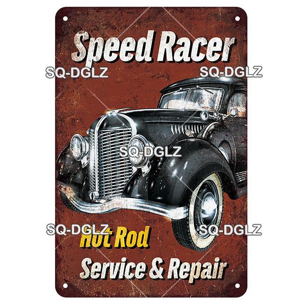 Retro Hot Rod Garage Metal Tin Sign Vintage Style Wall Door Decor for Man Cave Home Workshop