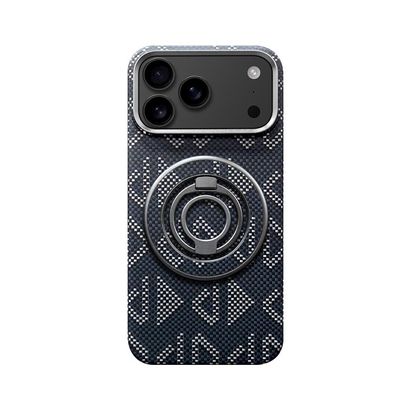 True Aramid Carbon Fiber Pattern Business Phone Case For IPhone 17 Pro Max Air Enhanced For MagSafe Ring Holder Protective Cover