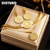 DIEYURO 316L Stainless Steel Round Portrait Charm Necklace Bracelets Earrings For Women Girl New Trend Non-fading Jewelry Set