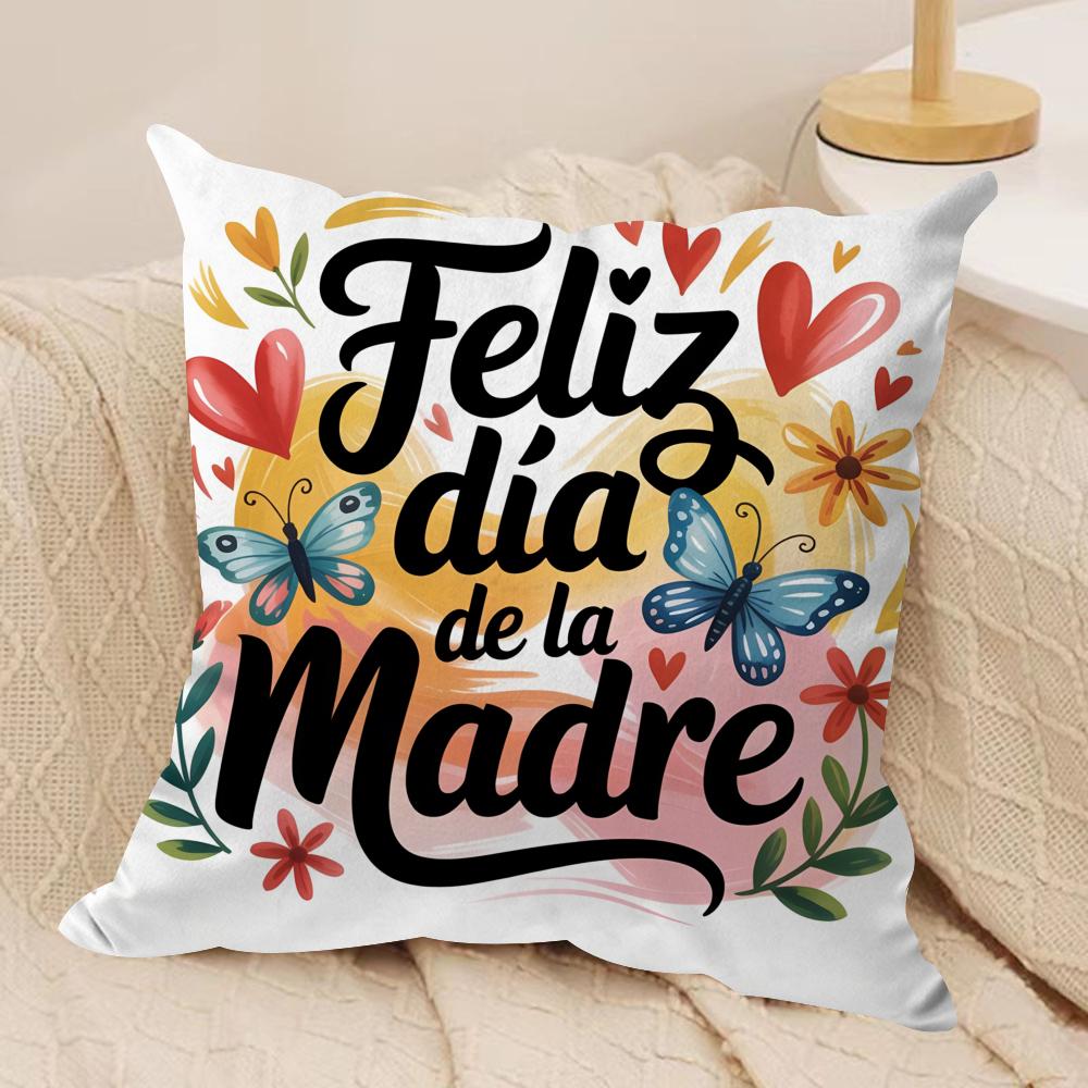 Feliz Dia MaMa Cushion Cover Short Plush Doublesided Print Square Throw Pillow Covers Sofa Home Cushion Decor