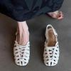 Soft Leather Version~ Square Head Woven Hollow Breathable Summer Sandals Women's Back Strap Flat-soled Pig Cage Shoes Baotou Roman Shoes