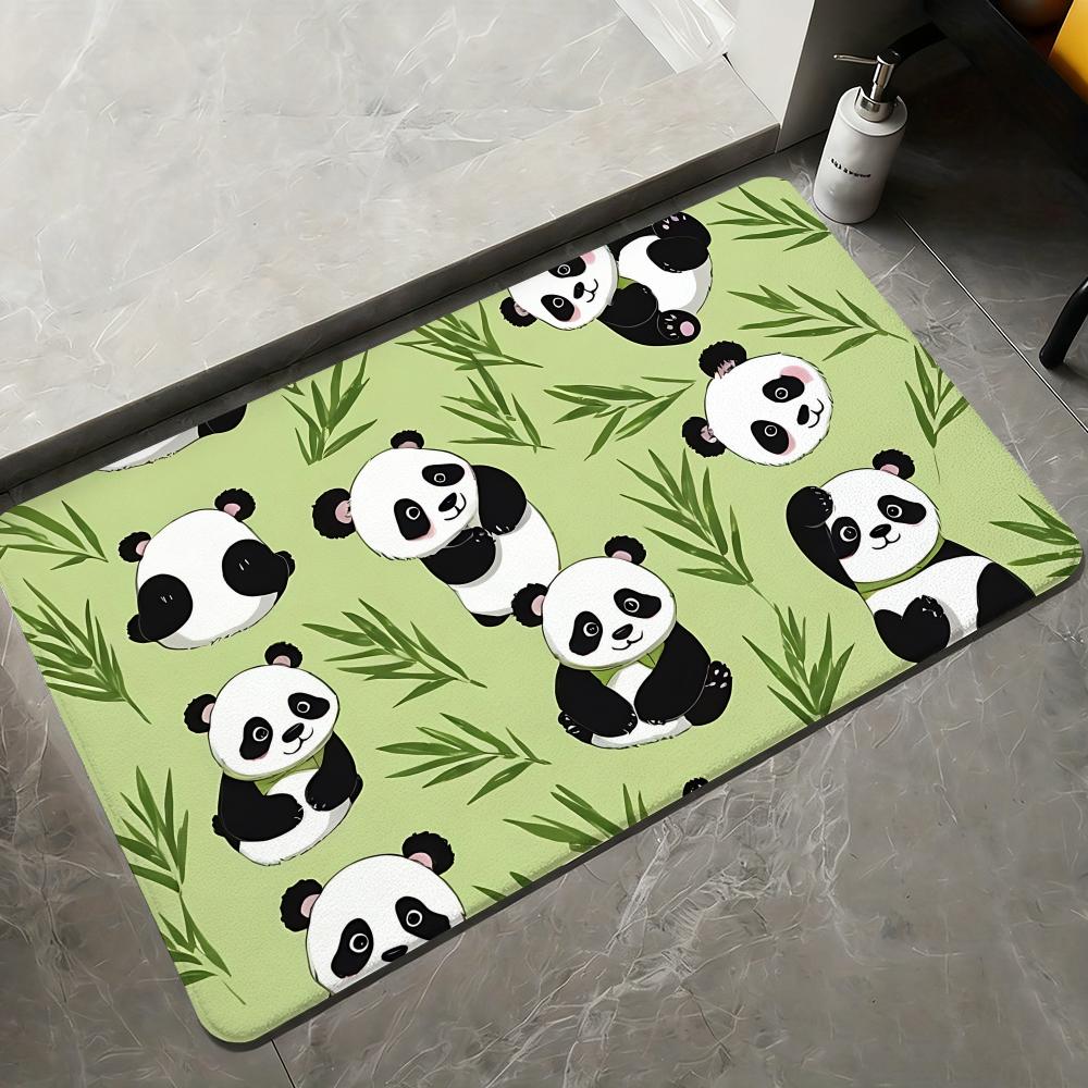 Cute Cartoon Panda Floor Mat Flannel Rugs Soft Winter Warmth Floor Mat Thickened Non-Slip for Living Room Home Door Mat