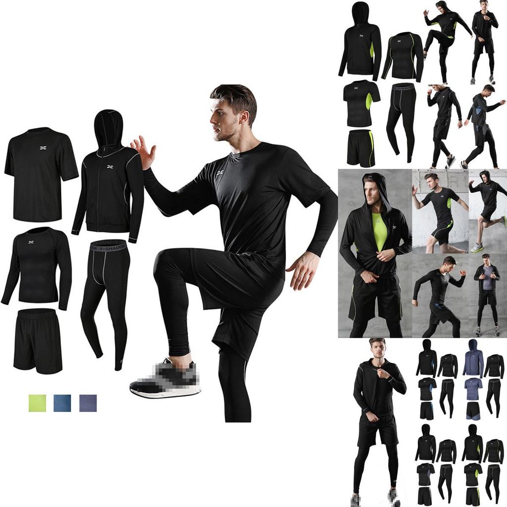 Premium 5pcs Men's Gym Jogging Set With Breathable Quick-dry Fabric And Hoodie
