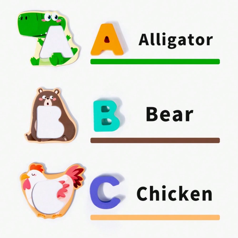 Kids Wooden Animal Puzzle Board Educational Learning Toys ABC Matching Game Fine Motor Skills Montessori Gift For Toddlers