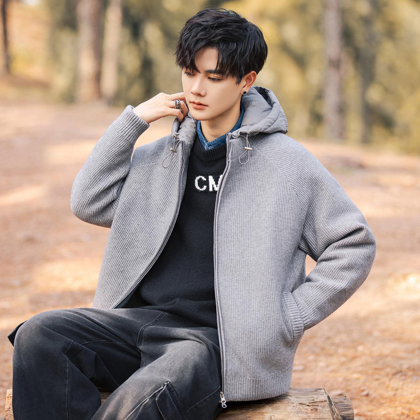 2025 Men s Loose Hooded White Duck Down Jacket - Trendy Casual Winter Knit XXL серый