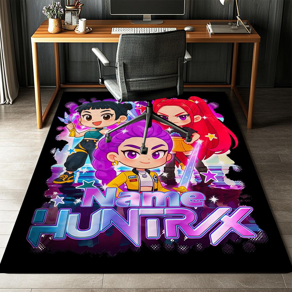 Custom Name KPop Demon Hunters Printed Carpet,Rug for Office Chair Living Room Bedroom Kitchen Room Decor Gifts.