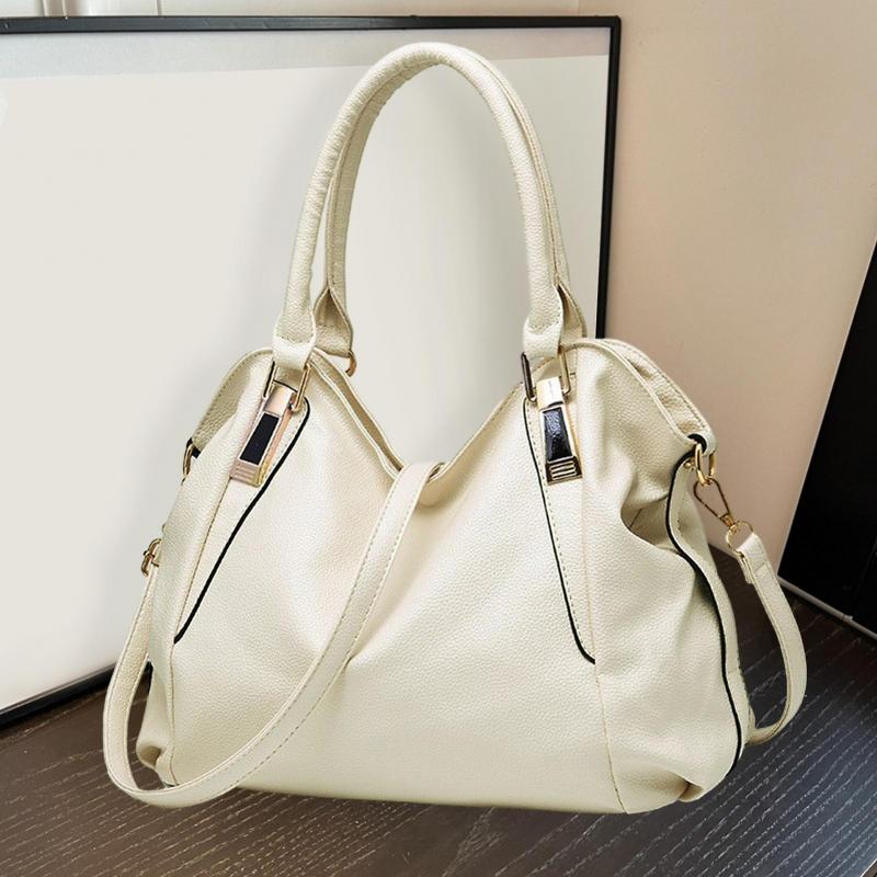 Women Handbag Faux Leather Large Capacity Colid Color Alloy Buckle Commute Smooth Lady Travel Crossbody Bag