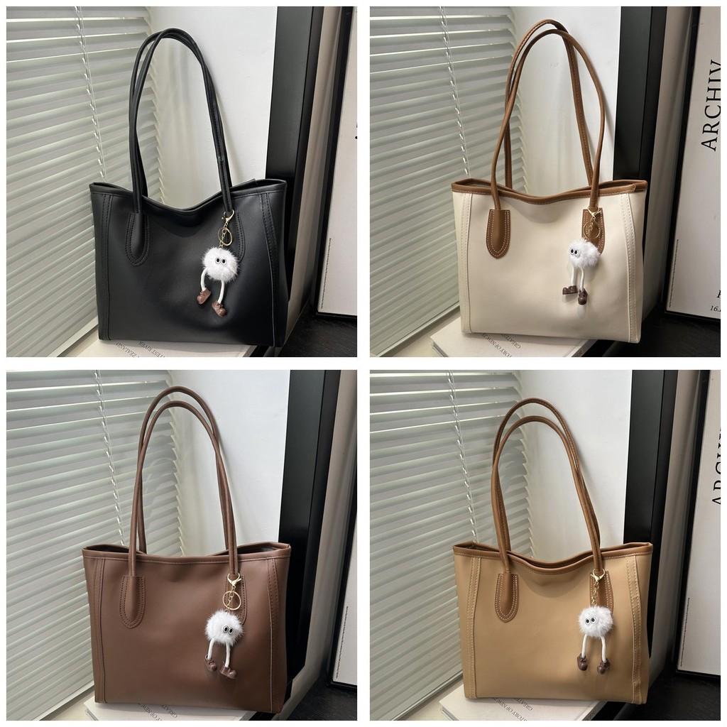 Stylish Black White Brown Khaki Pu Tote Bag For Autumn Winter Commuting With Versatile Design