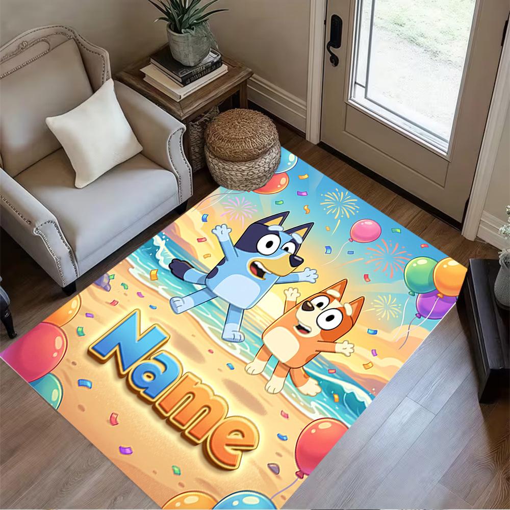Bluey Cat Adventure Personalized Text Carpet Design for Dining Room Hallway Decorate room Balcony Anti-slip Rug Office home decor Gift for Festivals