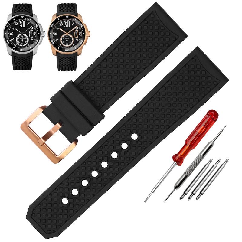 High Quality Rubber Watchband Cartier CALIBRE London Tank W7100056 W7100055 WGCA0010 WSCA0006 WSCA Citizen Watch Strap 23mm