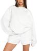 MAITA Female Loose Fashion Casual Solid Color O-neck Tracksuit Sport Blue White Fitness Wear Set