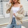 BITCED Relaxed-Fit Oversized Cardigan Autumn/Winter Long-Sleeved V-Neck Cable-Knit Sweater