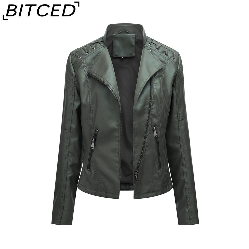 BITCED Spring/Autumn Women's Leather Jacket - Short Fit, Slim-Cut, Lightweight Leather Coat, Biker Style