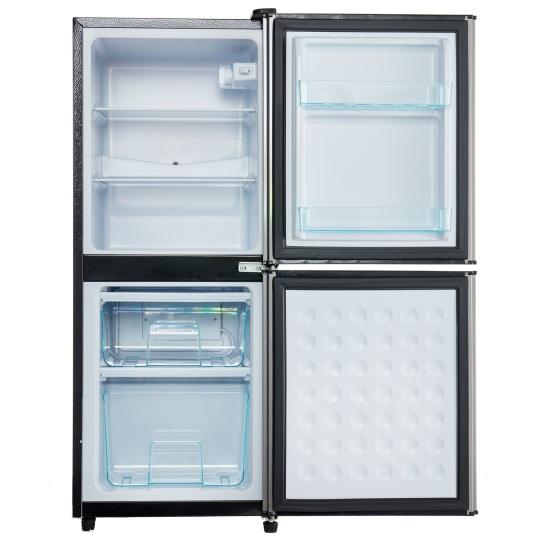 106L Energy-Saving Mini Fridge, 60L Fridge and 46L Freezing Machine, 7 Temperature Settings, Silver Color Door, Black Body, Led Lighting, Adjustable