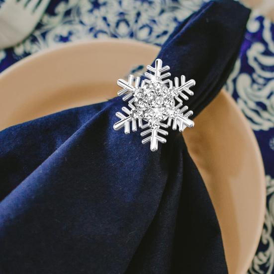 Formal Event Napkin Clips Rhinestone Snowflake Ring, Metal Holder, Winter Luxury Kitchen Table Decor Holiday Ring for Christmas Dinner Party