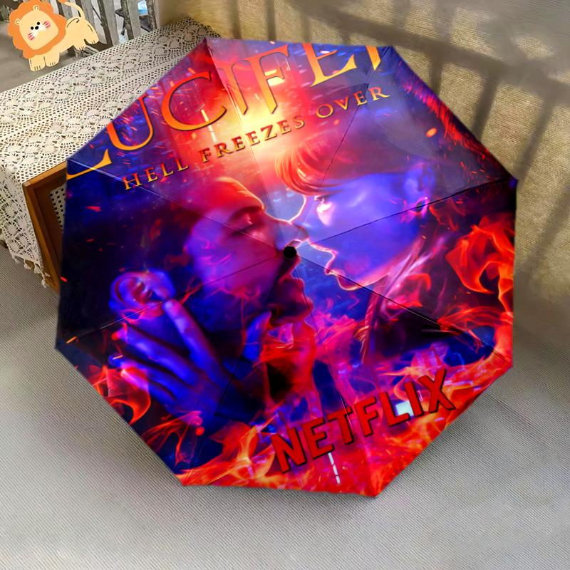 Fiery Dual Nature: Human Devil Folding umbrella travel Portable Sun umbrella Umbrella Three folds