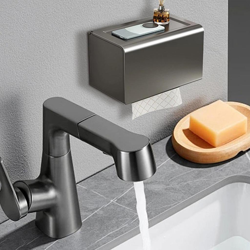 Toilet Paper Roll Holder Bath Tissue Holder Paper Roll Organizer Napkin Dispenser Rustproof Aluminum Wall Mount Box No Drill