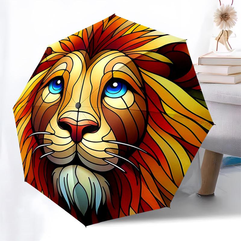 

1pc Stained Glass Lion Head Design Automatic Opening Folding Umbrella with 8-Bone Iron Frame, Suitable for Fans, Travel, Daily Use, Outdoor, Festive G