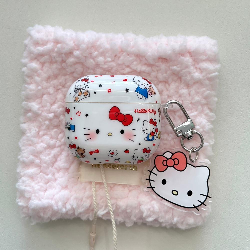 Cute Cartoon Doodle Bow KT Cat AirPods 4 Case Compatible with AirPod 3 Apple Pro Earphone Cover