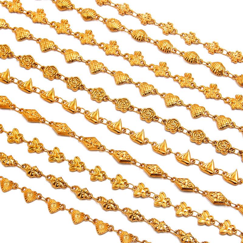 18K Gold Plated Stainless Steel Heart, Butterfly, Four-Leaf Clover, Shell Chain Bracelet/Necklace, 50cm.