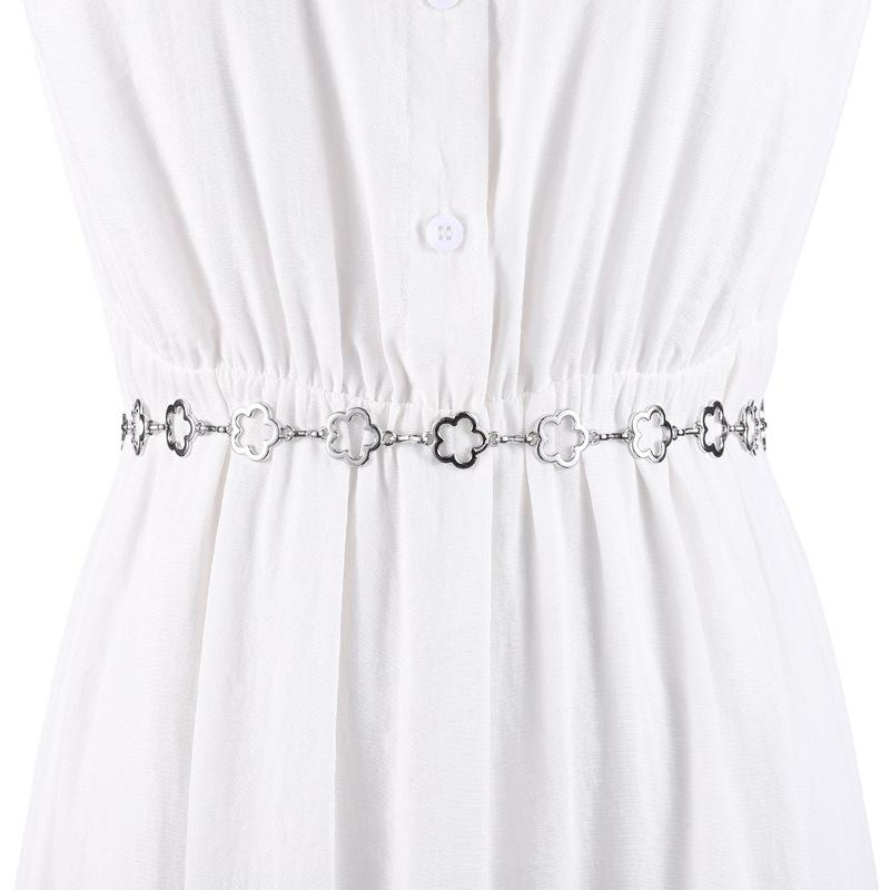 Metal Hook Adjustment Waist Chain Women'S Dress Decorative Hollow Flower Thin Belt With Skirt Waist