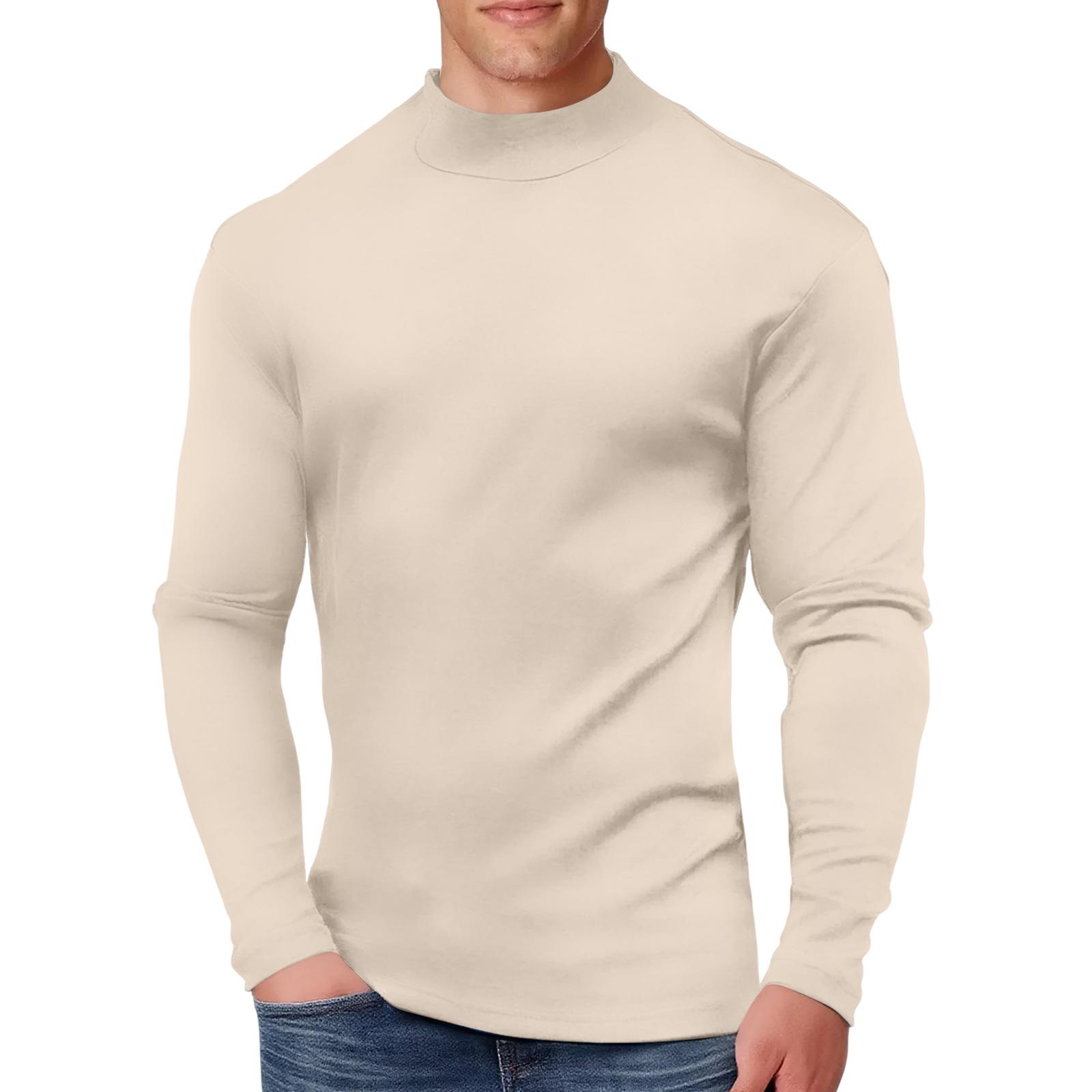 

Мужская повседневная однотонная футболка с высоким воротником и длинными рукавами L бежевый