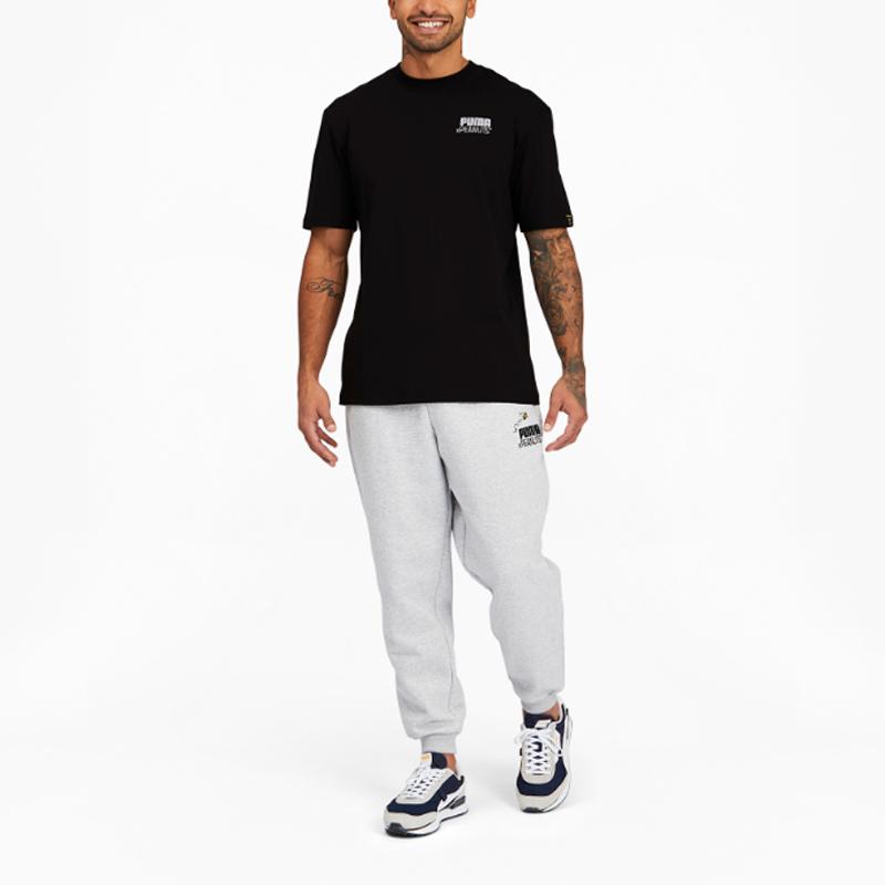 Puma Pánské sportovní tričko s krátkým rukávem s potiskem kreslených postaviček Peanuts, černé 530616-01