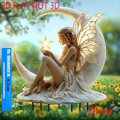 Bay Fairy Garden 2D Flat, Acrylic, Floral Boiling Landscape Decoration, Fairy, Crescent Moon and Stars,  for Living Room, Office, Bedroom, Ornament