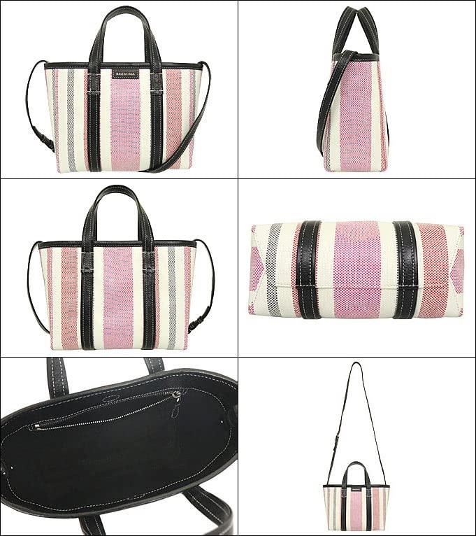 Balenciaga BALENCIAGA Tote Bag 671404 2107S Balbes Nylon Raffia Stripe East West Small Shopper Bag for Women Pink/Gray-Red [Brand] [Used]
