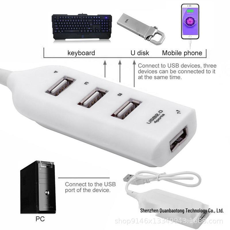 USB 2.0 Hub Expander with Four Ports and One-Port Power Adapter