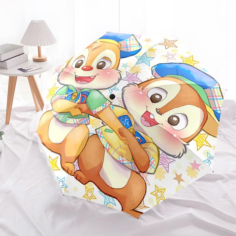 Chip and Dale Themed Automatic Opening and Closing Umbrella, Brightly Colored 8-rib Portable Umbrella, Suitable for Men and Women, A Perfect Gift for