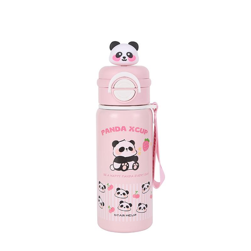 Panda Children's Thermos Cup Students Go To School New Boys and Girls High Appearance Level Double Drink Straw Insulated Water Cup