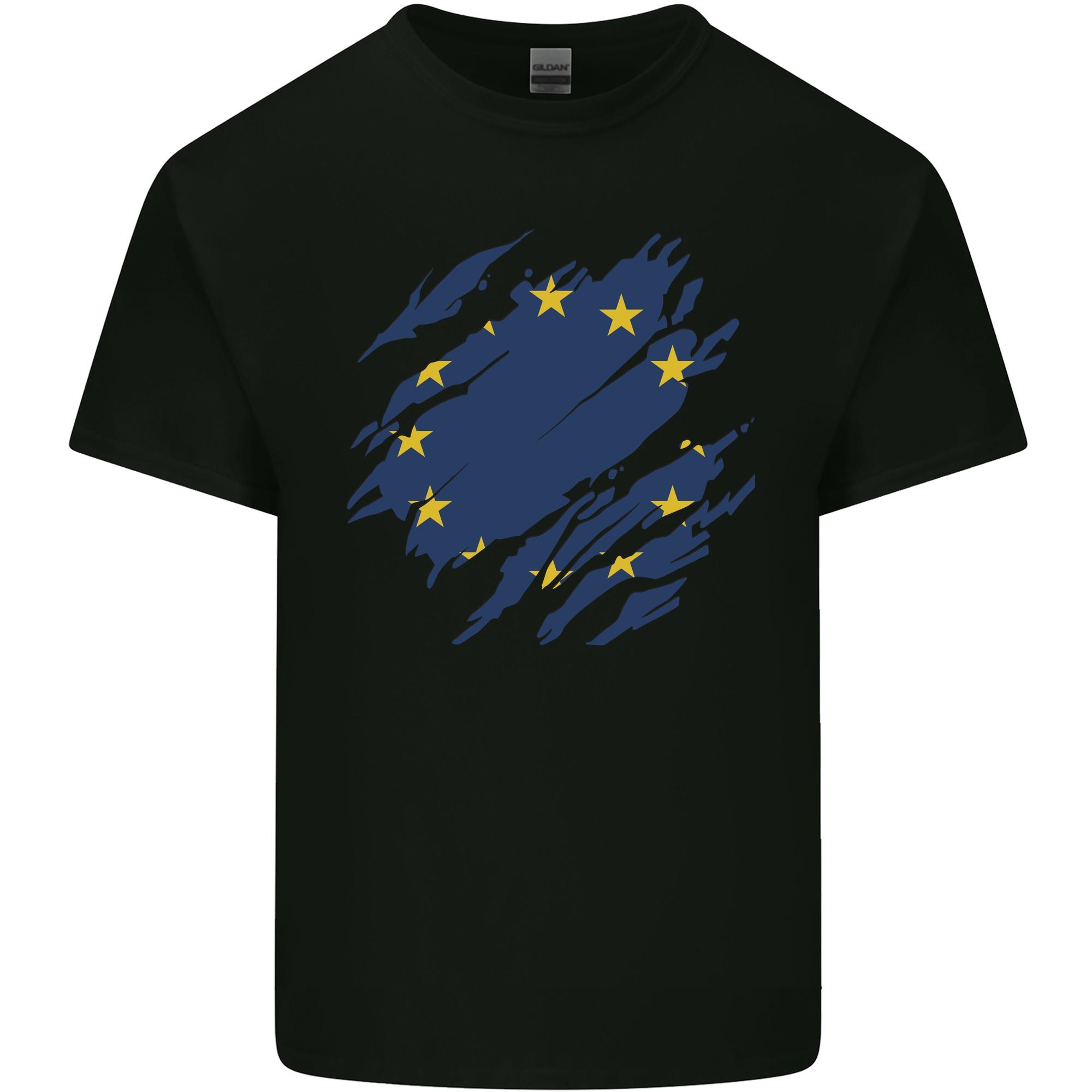 Torn EU Flag European Union flag Football Mens Light Cotton T-Shirt L