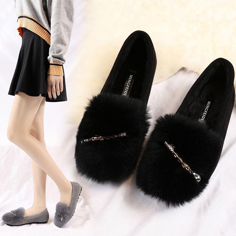 2025 new wool shoes women's indoor fleece versatile warm flat beanie shoes casual non-slip soft sole plus size