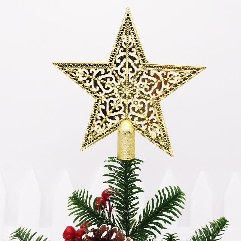 15cm Electroplated Gold Christmas Tree Top Star Ornament with Hollow Pattern