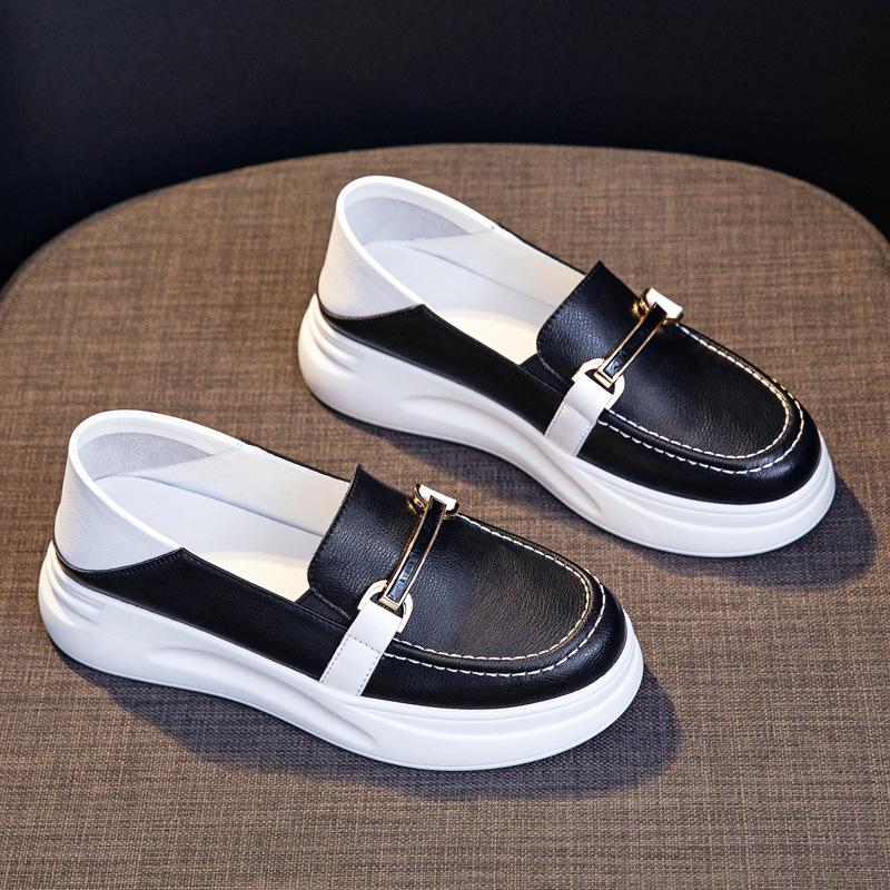 

Женские белые мокасины из натуральной кожи без застежек - коллекция весны 2025 г., толстая подошва, повседневные, визуально увеличивающие рост, двусторонние. Size 39