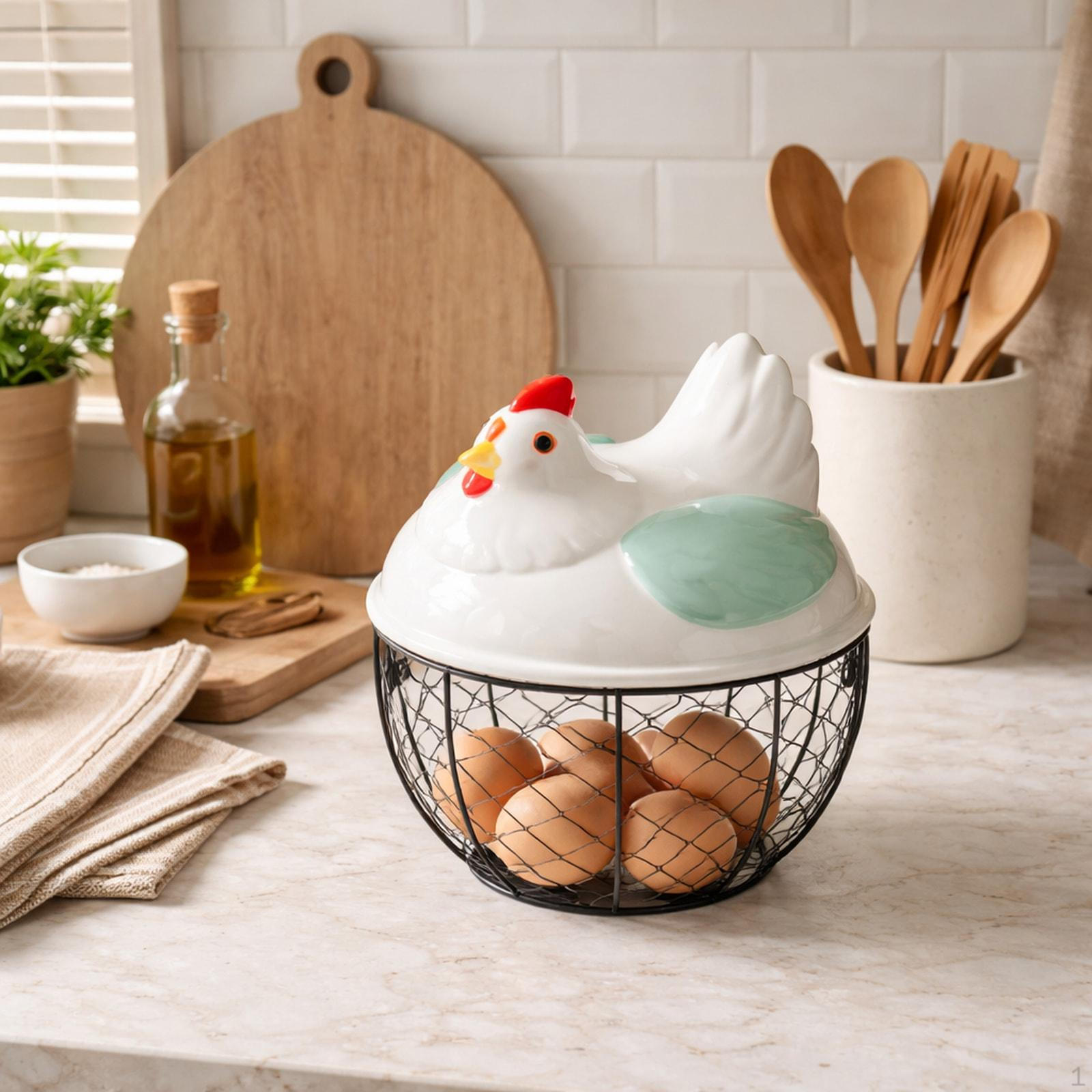 

Chicken Egg Basket Wire with Sturdy PP Iron Construction And Generous Capacity for Kitchen Green Lid