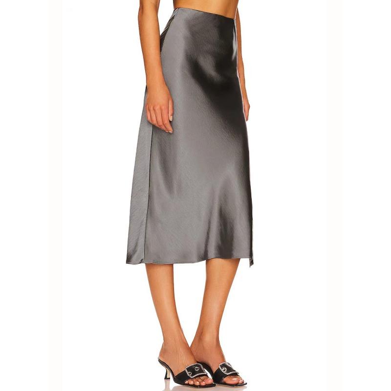 

Летняя женская юбка с высокой талией, модная свободная тонкая юбка с разрезом, элегантная однотонная офисная женская повседневная простая одежда XL серый