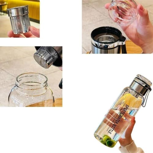 Ladfrol Water Bottle, Glass Bottle, High Boron Silicone Glass, Direct Drinking, Leak-Proof, Portable, Transparent, with Strainer for Coffee and Tea, P