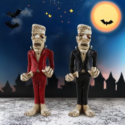 Halloween Figurine Spooky Mini Mummy Zombie Skeleton Resin Statue Sculpture Indoor Home Office Desktop Decoration Ornament Festival Gift