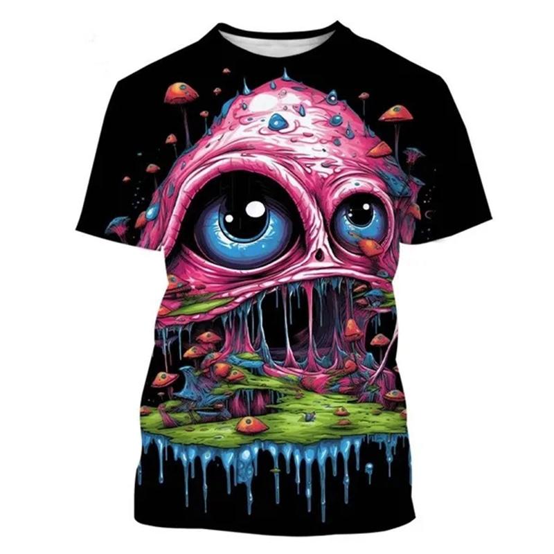 Funny Eyes Pattern T-Shirt For Men Women Mushroom 3D Printed Tees Summer Casual Loose T Shirts Round Neck Tops Short Sleeves