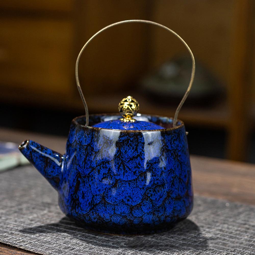 

Kiln glaze ceramic Teapot, Household small tea pot with tea strainer, Mini Five-elements Handle Beam Pot, Kungfu tea set, 220ml