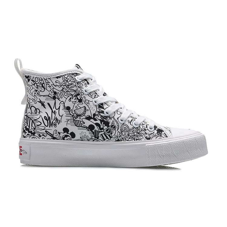 Disney x Li Ning Abrasion Resistant Breathable High top Canvas Shoes Women's Black White AGCP338-5