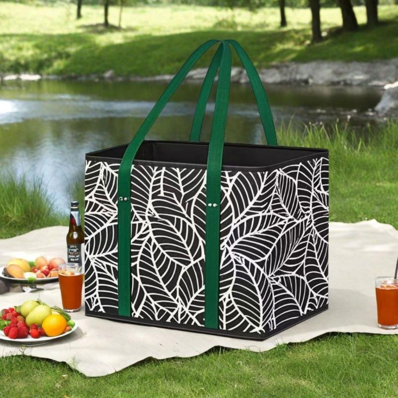 Foldable Grocery Basket With Large Capacity Nonwoven Storage Bag with Reinforced Bottom For Supermarket Picnic