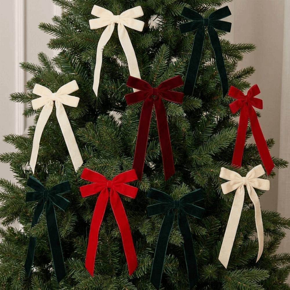 4PCS Single/Double Ear Bow Christmas Bow Ornament Long Ribbon Xmas Gift Box Bow Christmas Decor